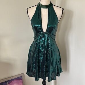 Free People Shimmering Emerald Mini Dress